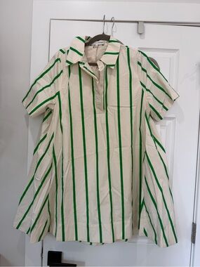 English Factory Cream Mini Dress with Green Stripes